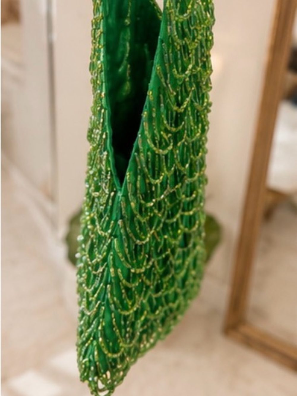MOYNA Green Hand-Beaded Evening Bag – Unique Triangle Wristlet